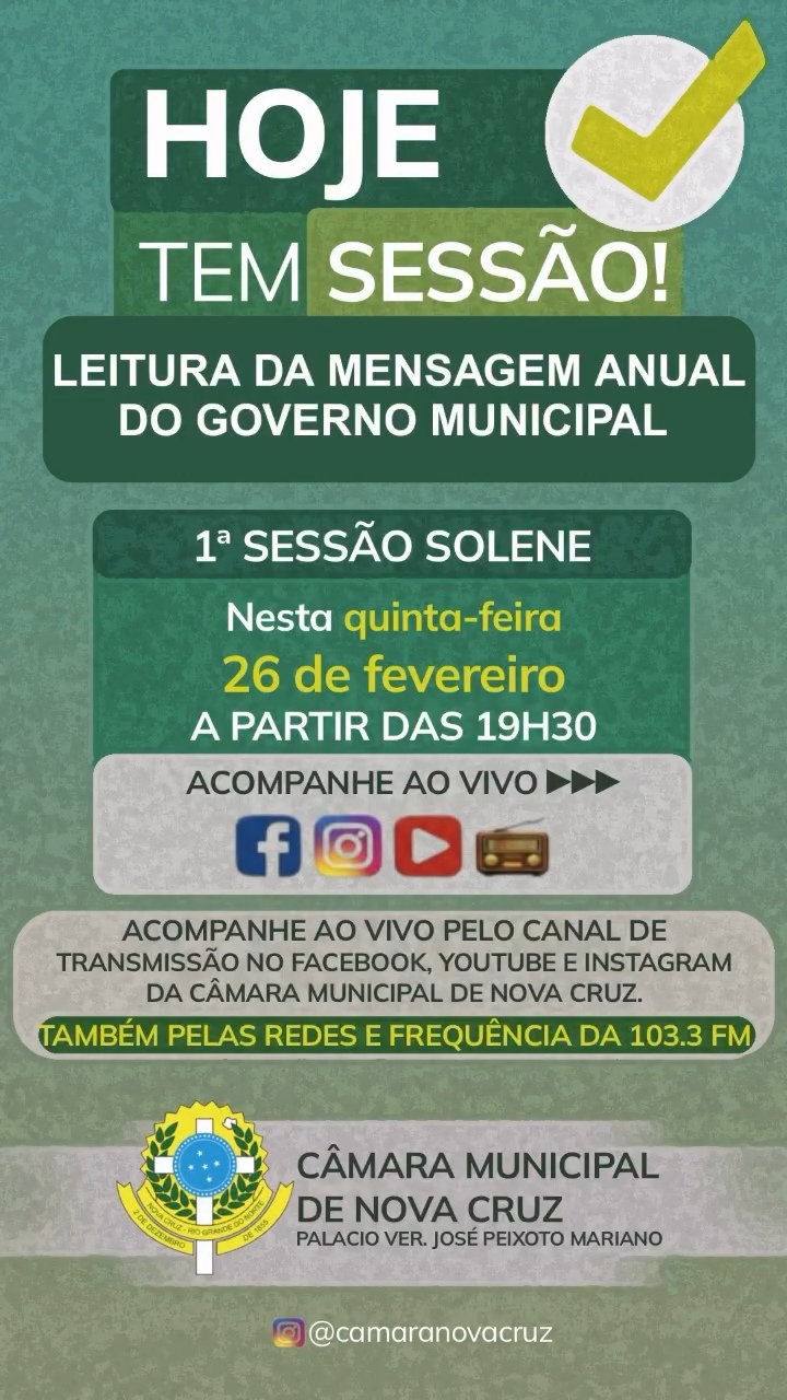 1ª Sessão Solene. Leitura da Mensagem Anual do Governo Municipal. 