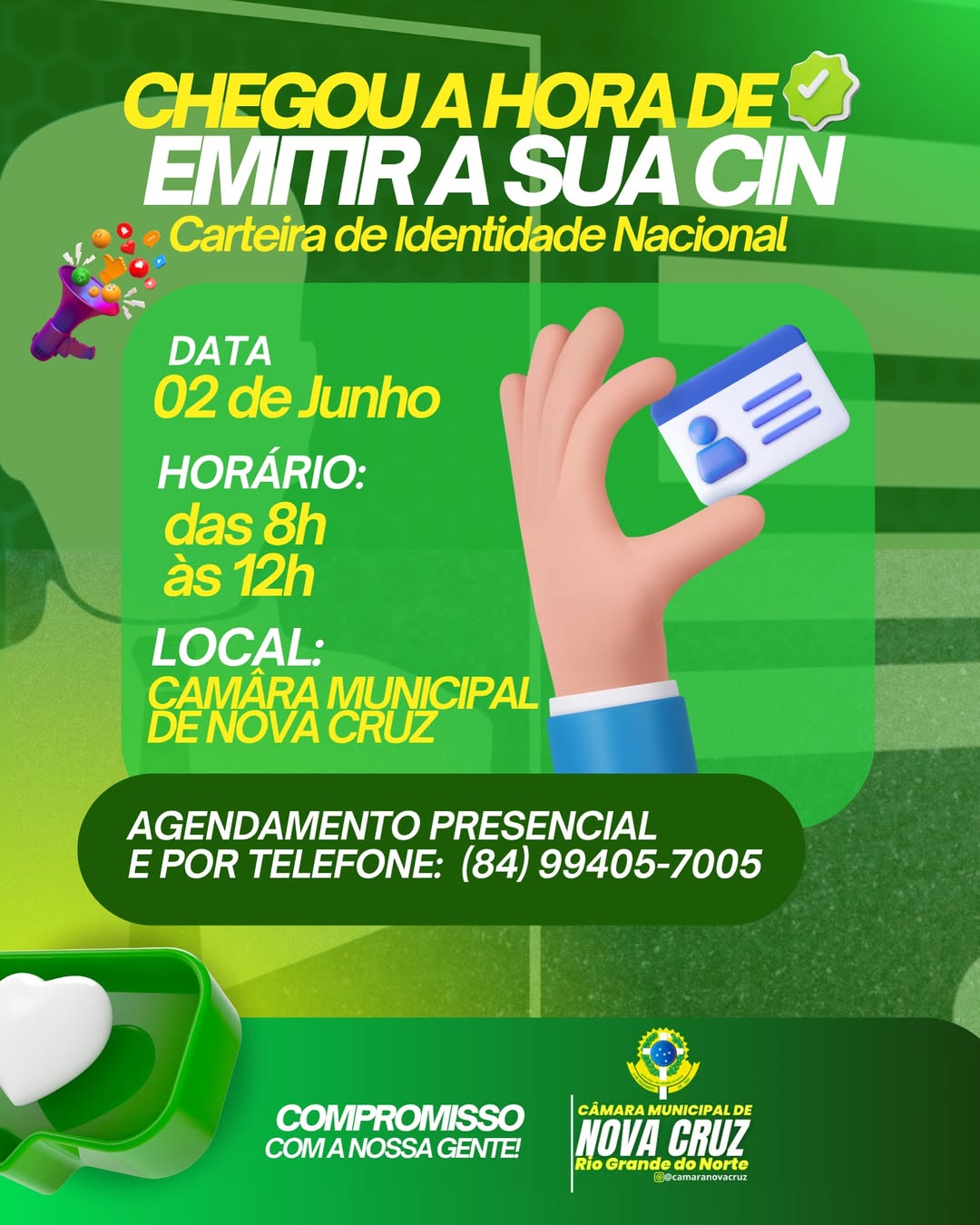 Câmara Municipal de Nova Cruz e ITEP/RN iniciam agendamento para emissão da Carteira de Identidade Nacional